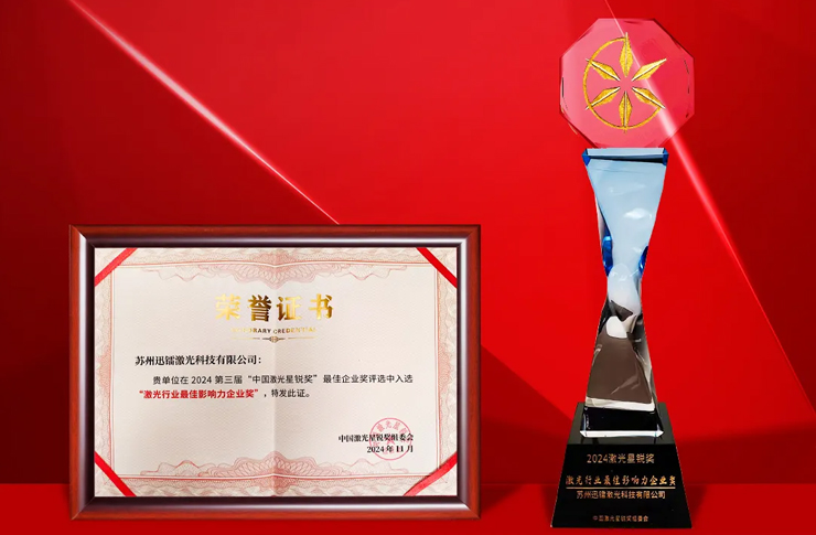 榮譽+1 | 迅鐳激光榮獲“2024激光行業(yè)最佳影響力企業(yè)獎”